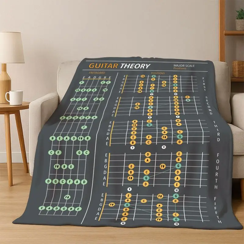 Music Theory Chart Guitar Chords Flannel Blanket Soft Warm Throw Blanket for Bedroom Living Room Bed Travel Camping Picnic Gift