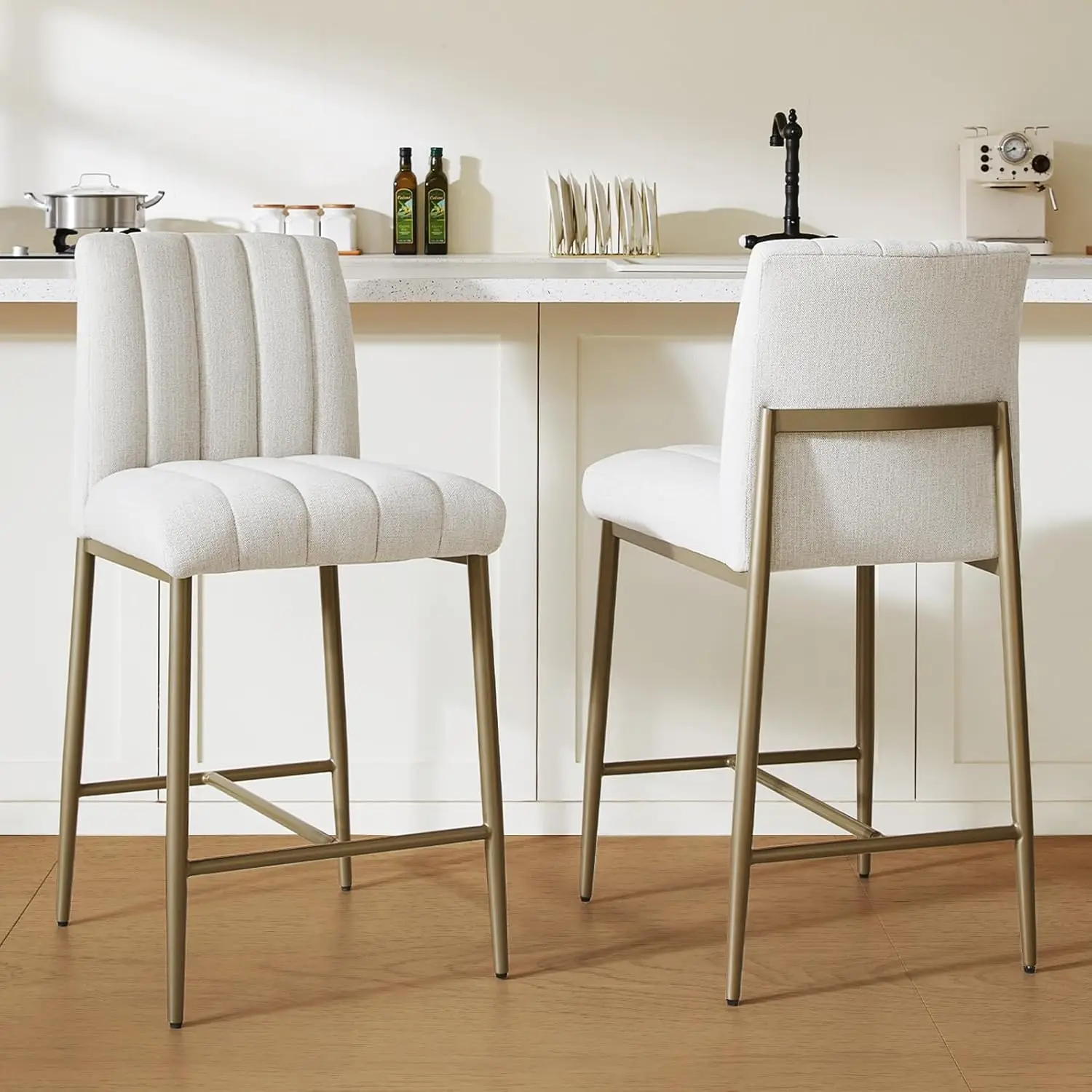 

Комплект из 2 удобных барных стульев, высотой 26 дюймов, с толстой обивкой и спинками, льняные барные стулья, на заказ