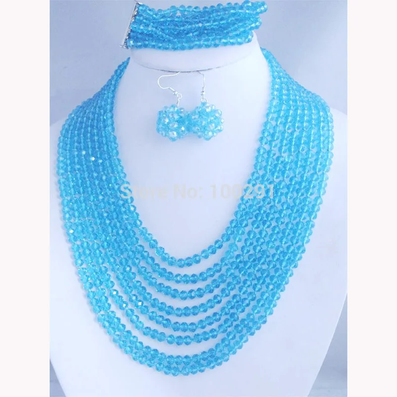popular !!   Amazing 8 Rows Crystal Jewelry Set, African Wedding Beads Necklace 18-26