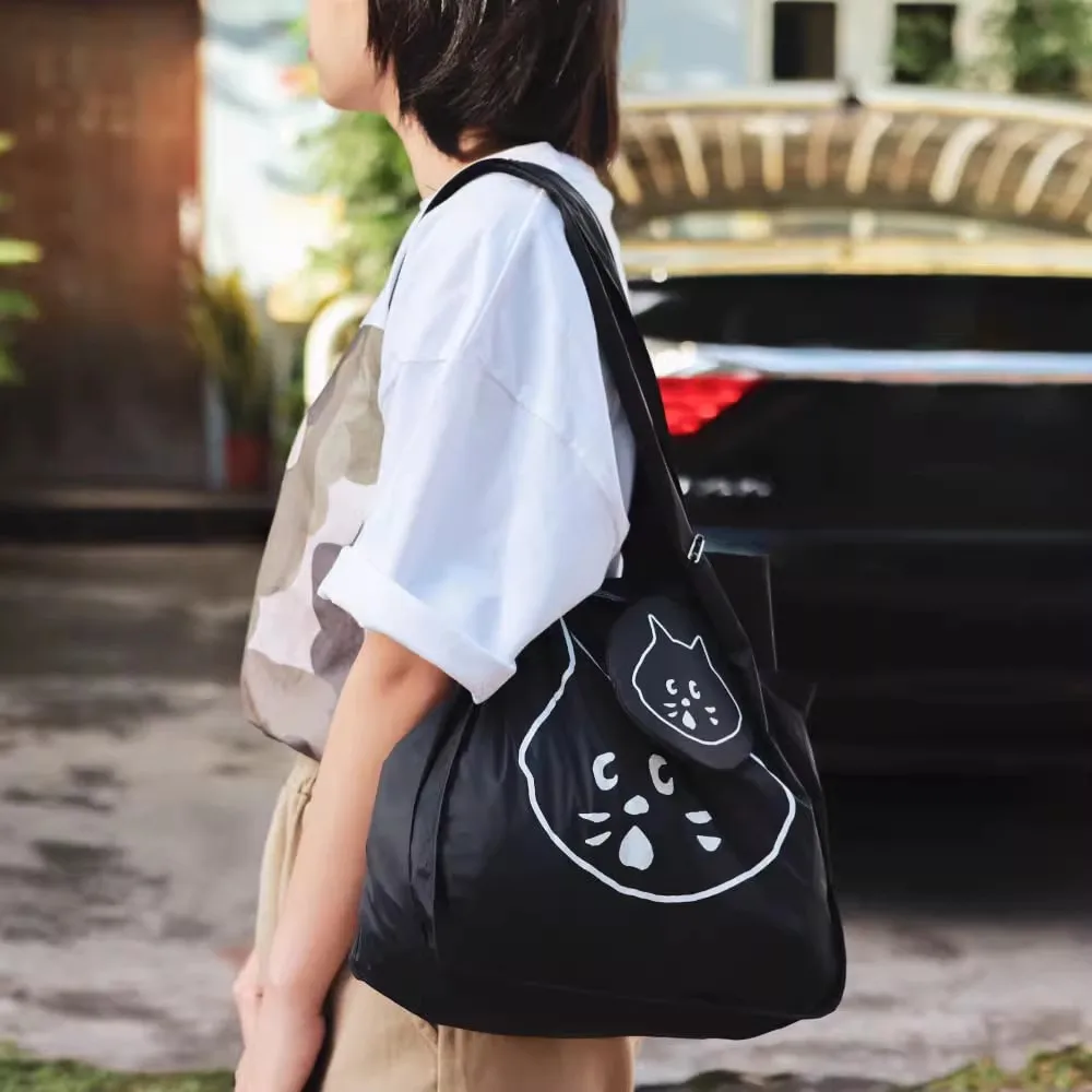 Surprise Cat Cute Cartoon Folding Large Capacity Shopping Storage Bag One Shoulder Change Mother and Child Set