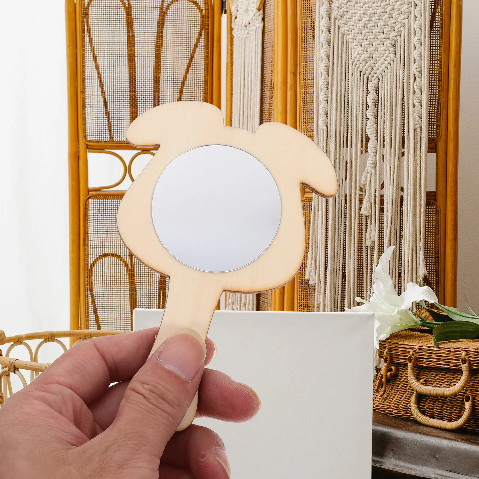 

8 Pcs Makeup Mirror Clay Hand Mirrors for Crafts Toy Girl Kids Toys Wooden Household Handheld DIY Unfinished