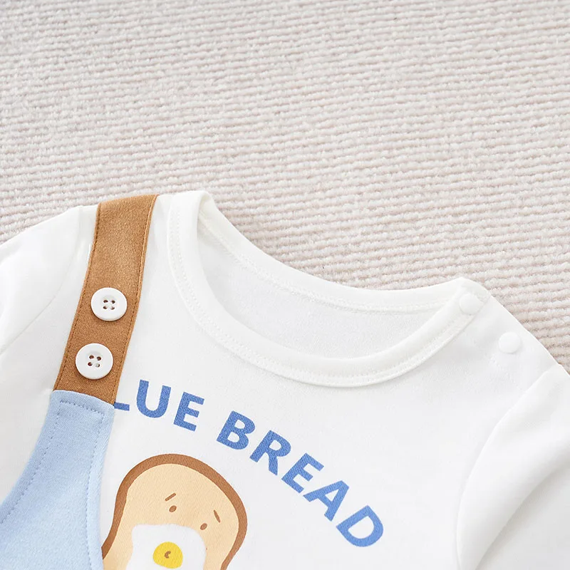 Spring And Autumn Boys And Girls Cute Cartoon Toast Printed Cotton Comfortable Long Sleeve Baby Bodysuit