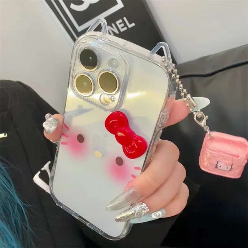 حافظة شفافة بسيطة لطيفة لأحمر الخدود Hello Kitty لهاتف آيفون 13 15 11 16 12 Pro Max 14 7 16 15 8 Plus Xr Xs X Max Se غطاء آذان قطة لطيف
