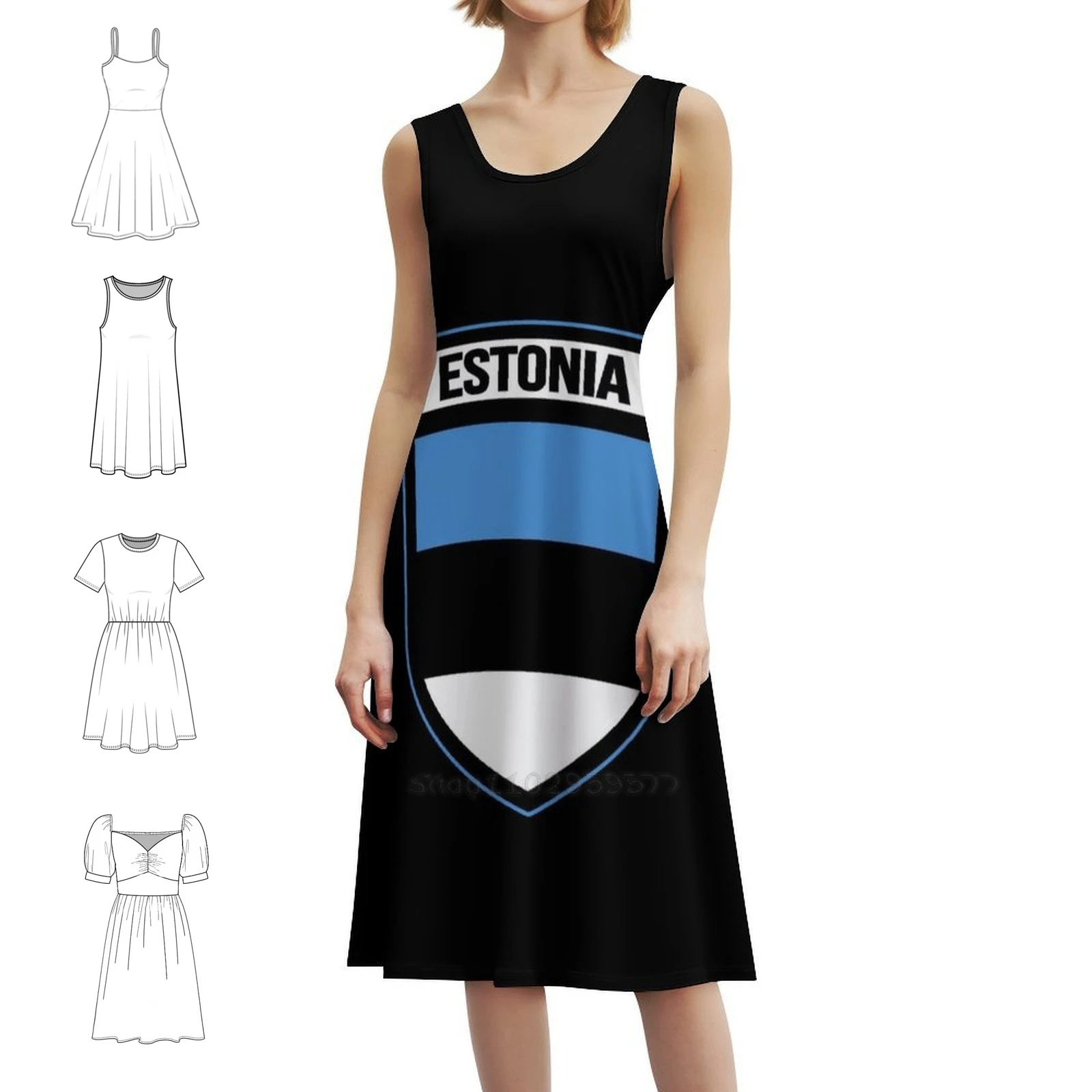 

Estonia Flag Badge Design Preppy Style Mini Dress For Women A-Line Loose Fit Casual Day Dress Estonia Estonian Estonia Flag