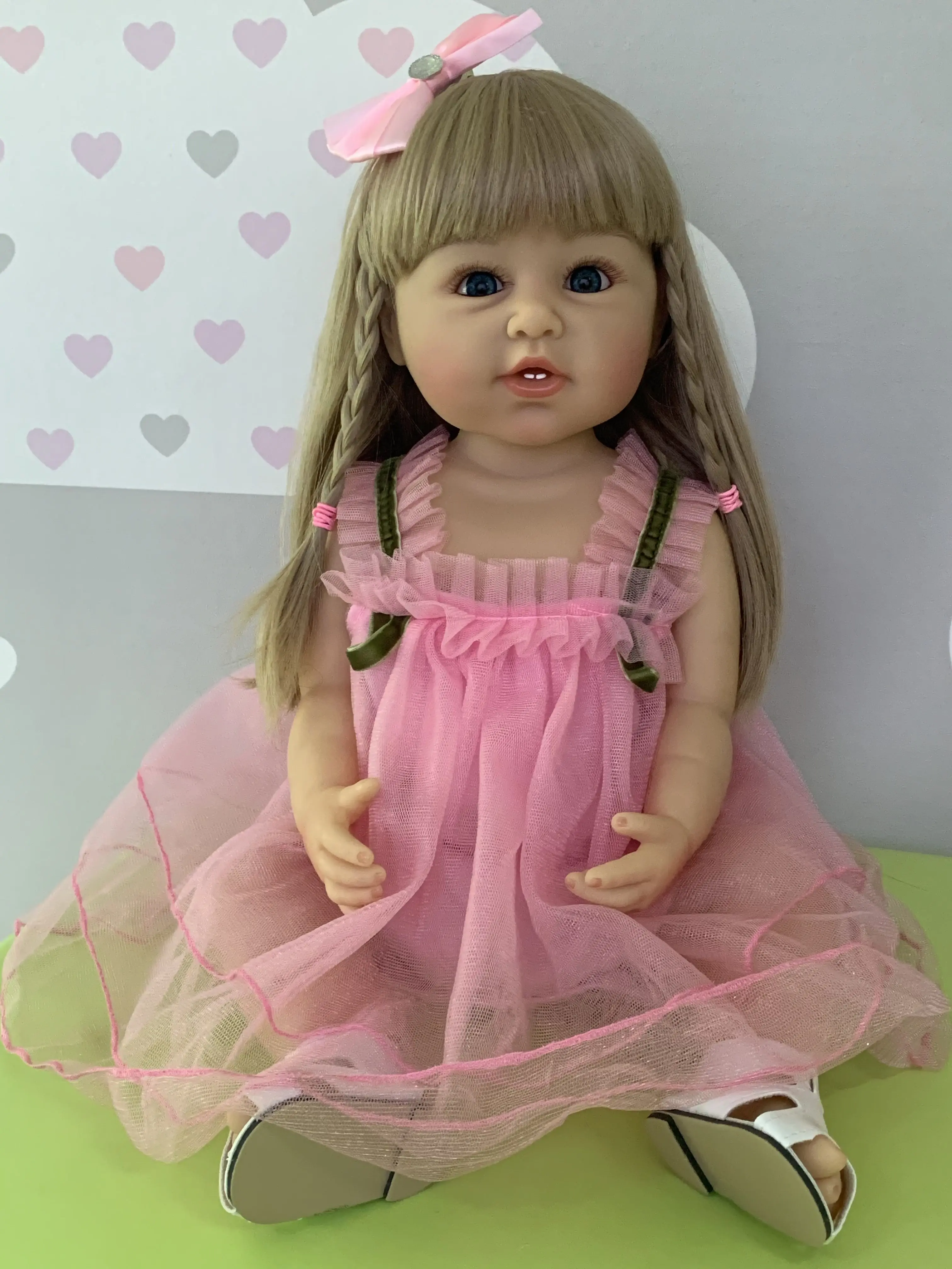 

SANDIE 55CM reborn toddler princess new face one year age with teeth sweet baby full body soft silicone vinyl flexible toy