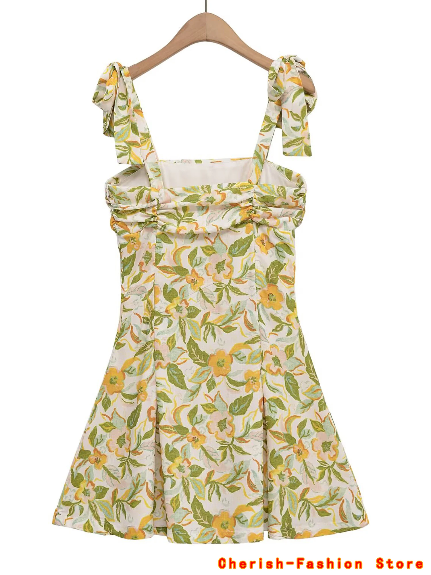 Women Dress Spaghetti Strap Lemon Printing Mini Dresses For Women 2025 Summer Backless Sexy Dress Elegant Party Dresses Floral