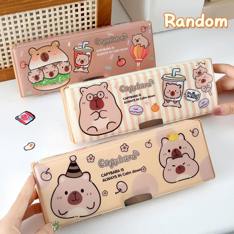 Portable Kawaii Pencil Case Cartoon Cute Capybara Pencil Box Large Capacity Multifunctional Pencil Box School Supplies Gifts