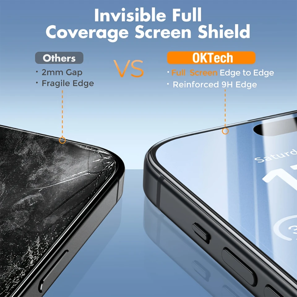 NNBILI 4 Paquetes Protector de Pantalla de Cobertura Completa Vidrio Templado, 99.99% HD Transparente, para iPhone 17 16 15 14 13 12 11 Pro Max 17e 5