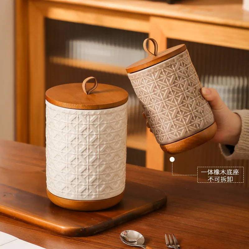 Ceramic Mixed Grain Storage Jar Checkered Sealed Jar Tea Canister Food Storage Bottle Coffee Bean Storage Bottle Home Decoration