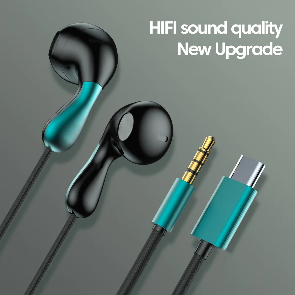 3.5mm/Type C Jack Wired Headphones TPE Noise Reduction Earphones With Microphones Wire Control HD Voice Call Headsets For Phones