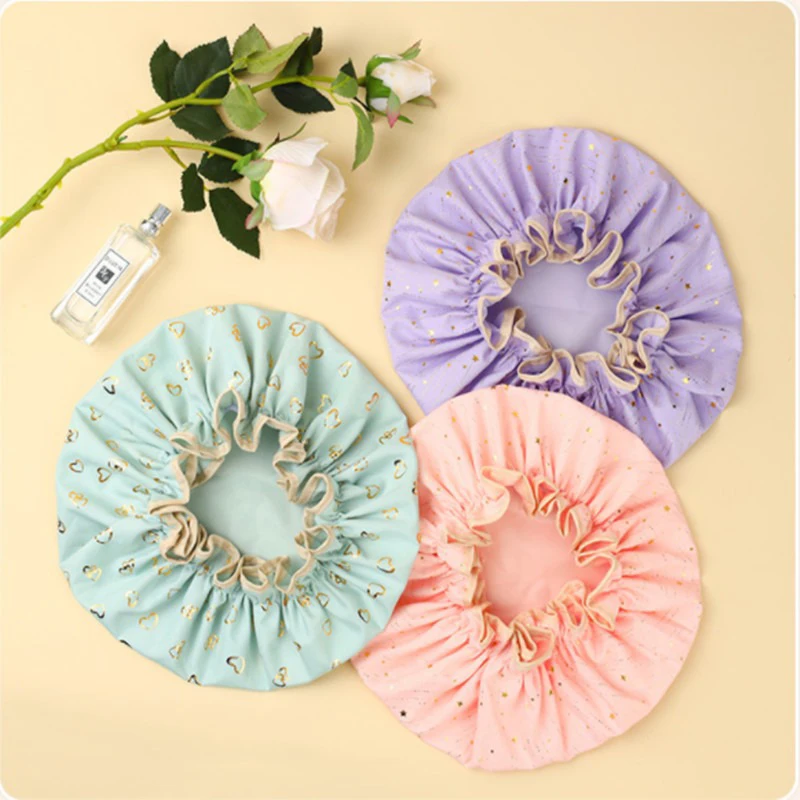 1pc Women Waterproof Shower Cap Reusable Donut Style Elastic Hair Bath Cap Soft Salon Hair Bonnet For Bathing Swimming Spa