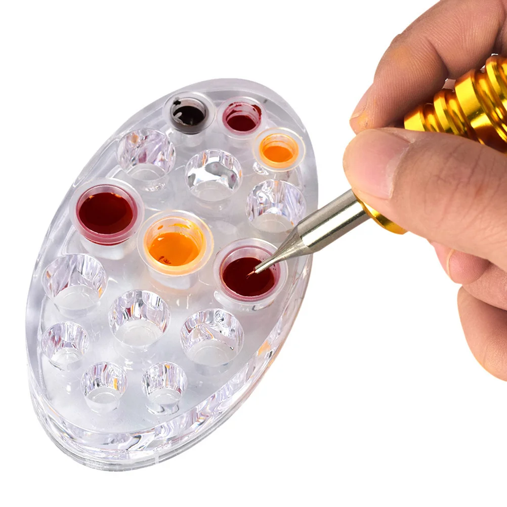 

Прозрачная эллиптическая акриловая полка с пигментом, держатель для чашки с чернилами, подставка для органайзера для чернил для татуировки, цветная стойка, акриловая чашка с пигментом