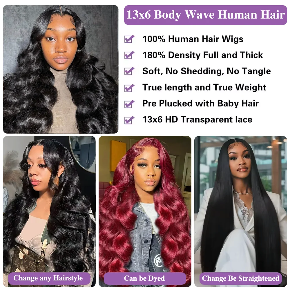 200 Density Body Wave HD Lace Front Wigs Human Hair 52 Inch 13x4 13x6 HD Transparent Lace Frontal Brazilian Wigs for Black Women image 3