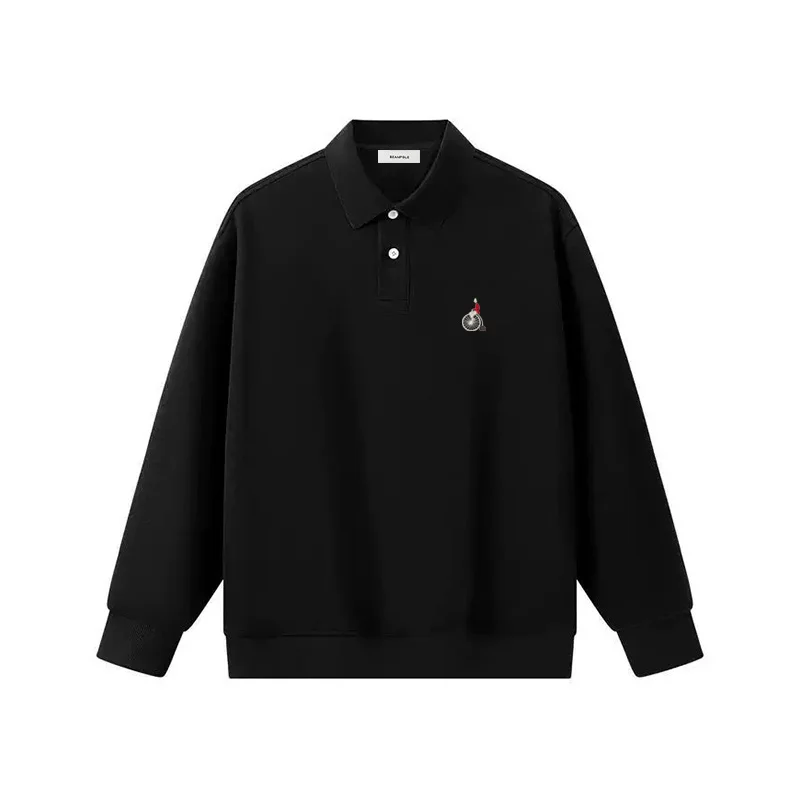 Autumn Winter High Quality Korean Style Cotton Lapel Sweatshirts Embroidery Logo Couple Casual Hoodie Men Women Polo