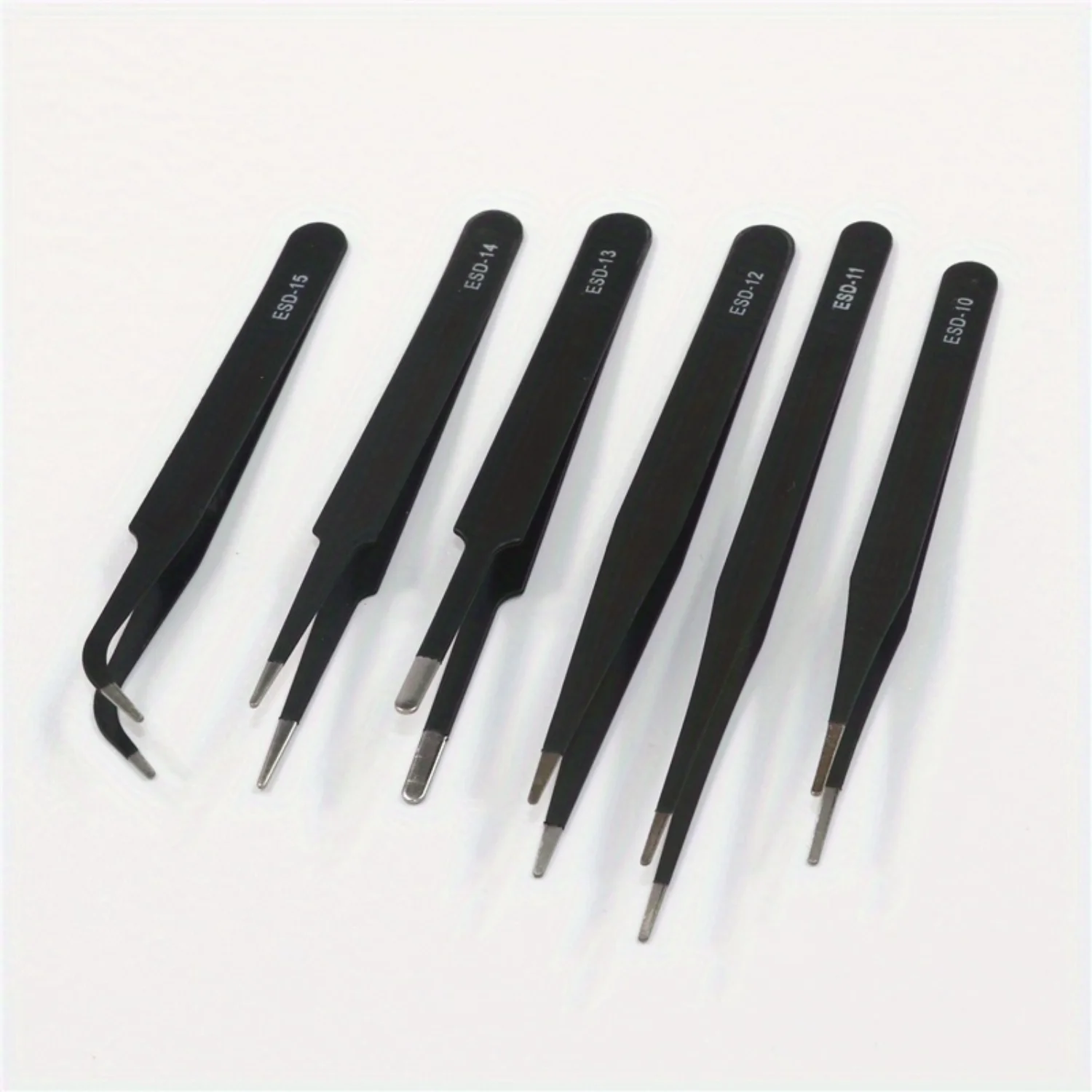 6pcs ESD Anti-Static Stainless Steel Tweezers - Precision Maintenance & Industrial Repair Tools for Working & Model Making.