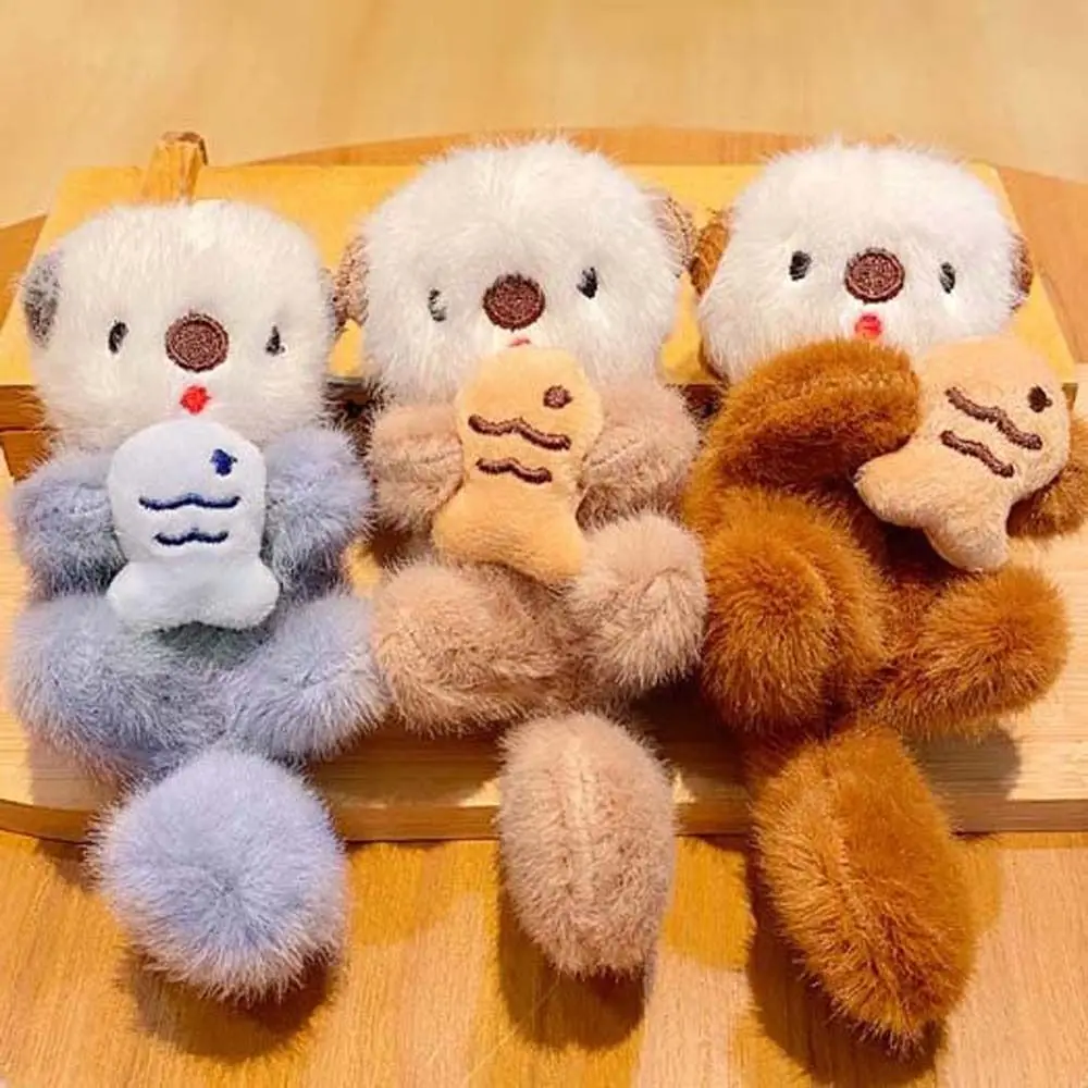 Animals Cartoon Otter Keychain Keys Accessories Soft Stuffed Otter Bag Pendant Portable Holding Fish Shape Otter Keyring
