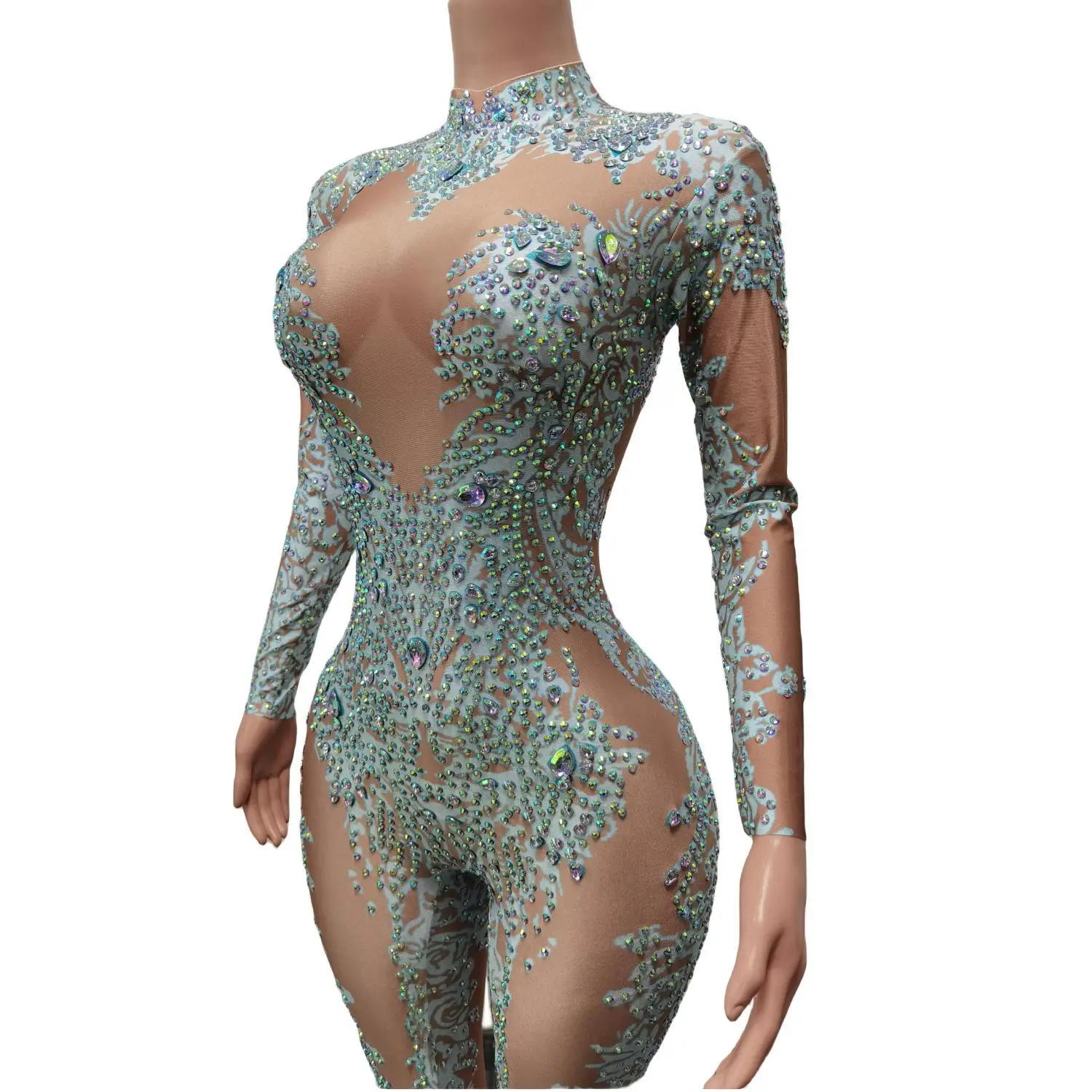 Sparkly Rhinestone Exotic Dance Wear Sexy Dance Jumpsuit Stage Wear Gala Nightclub Prom Gala Carnival Pole Dance Leotard putao