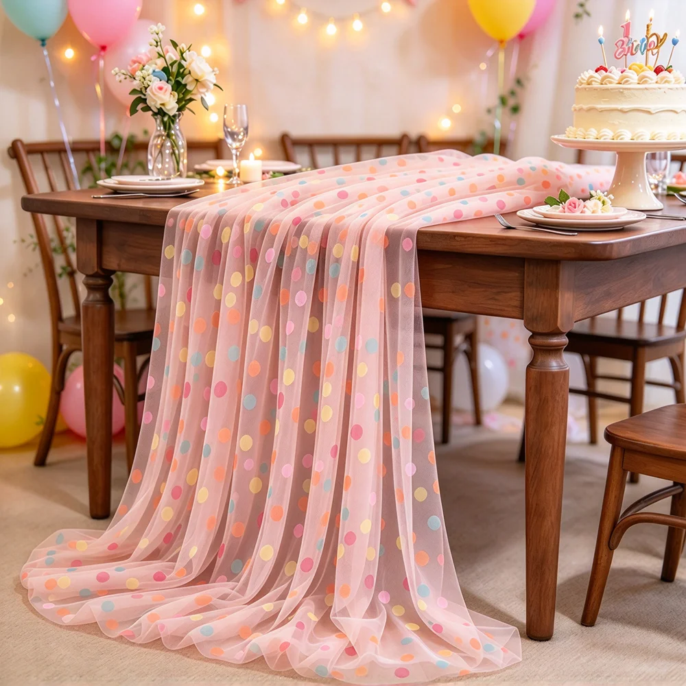 3PCS Colorful Polka Dot Table Runner 75*300CM Confetti Dots Tulle Table Runner for Tea Party Holiday Birthday Wedding Xmas
