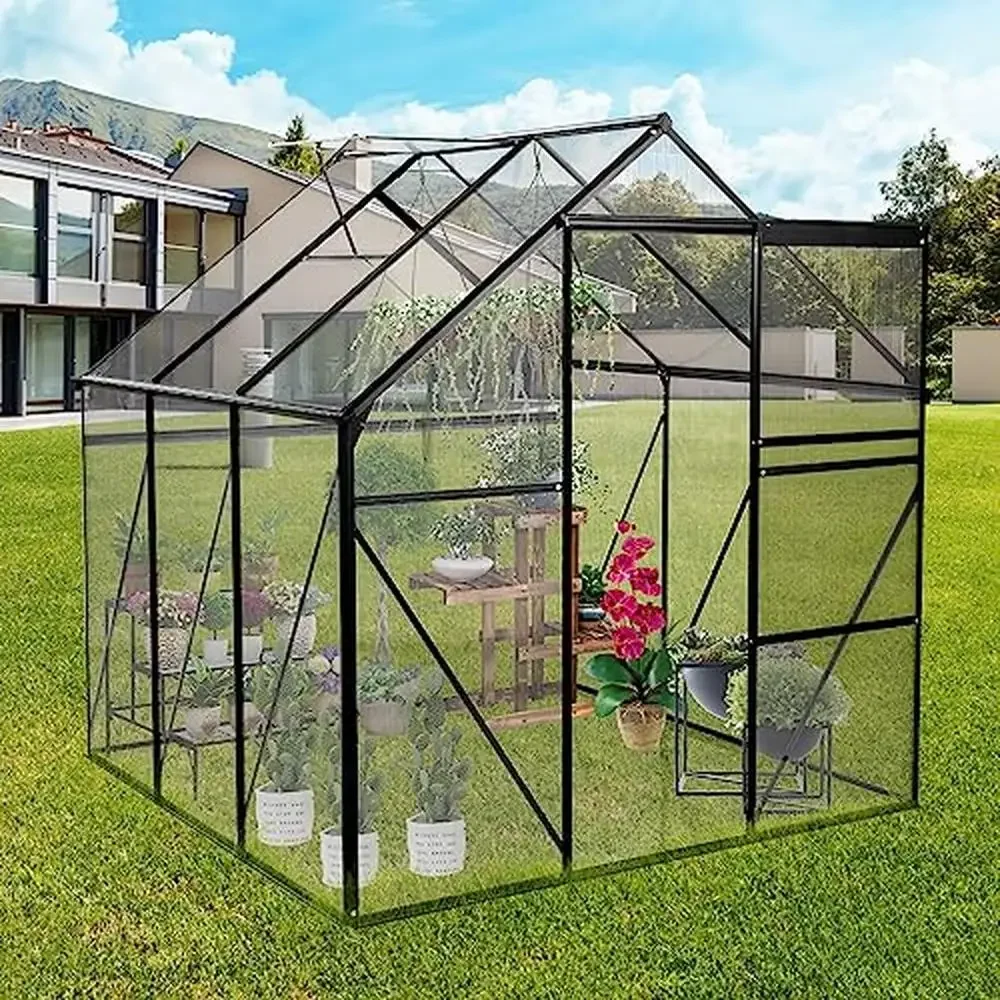 6x6 FT Heavy-Duty Aluminum Walk-In Greenhouse with Sliding Doors and Vent Window- Premium Material Optimal Plant Growth- Stable