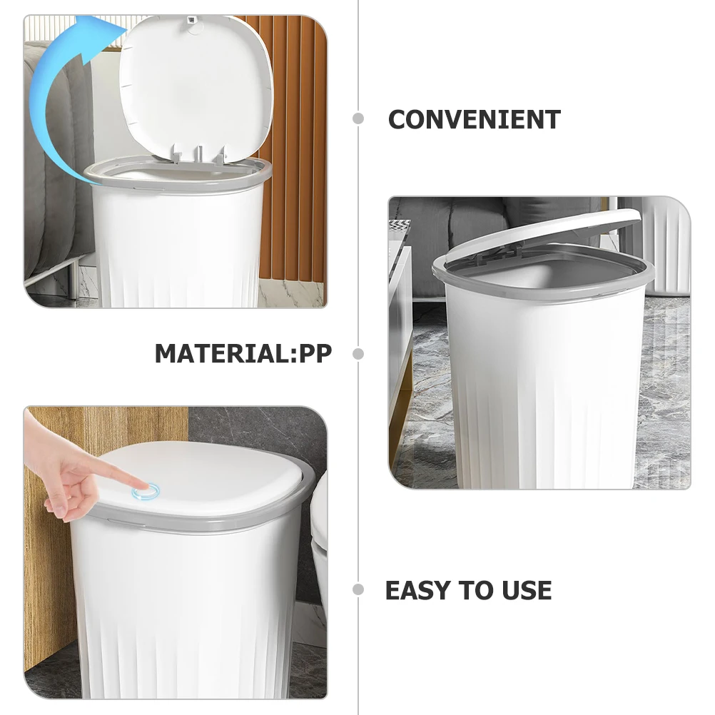 

Plastic Trash Can with Lid PP Material Design Home Office Bedroom Bathroom Waste Basket Bathroom Trash Can