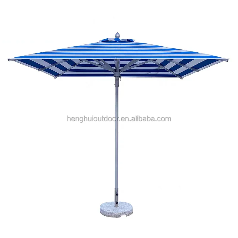 Pink Yellow Blue Striped Parasols Umbrellas Outdoor Luxury Aluminium Market Style Beach Umbrella with Fringe Outdoor for Shop