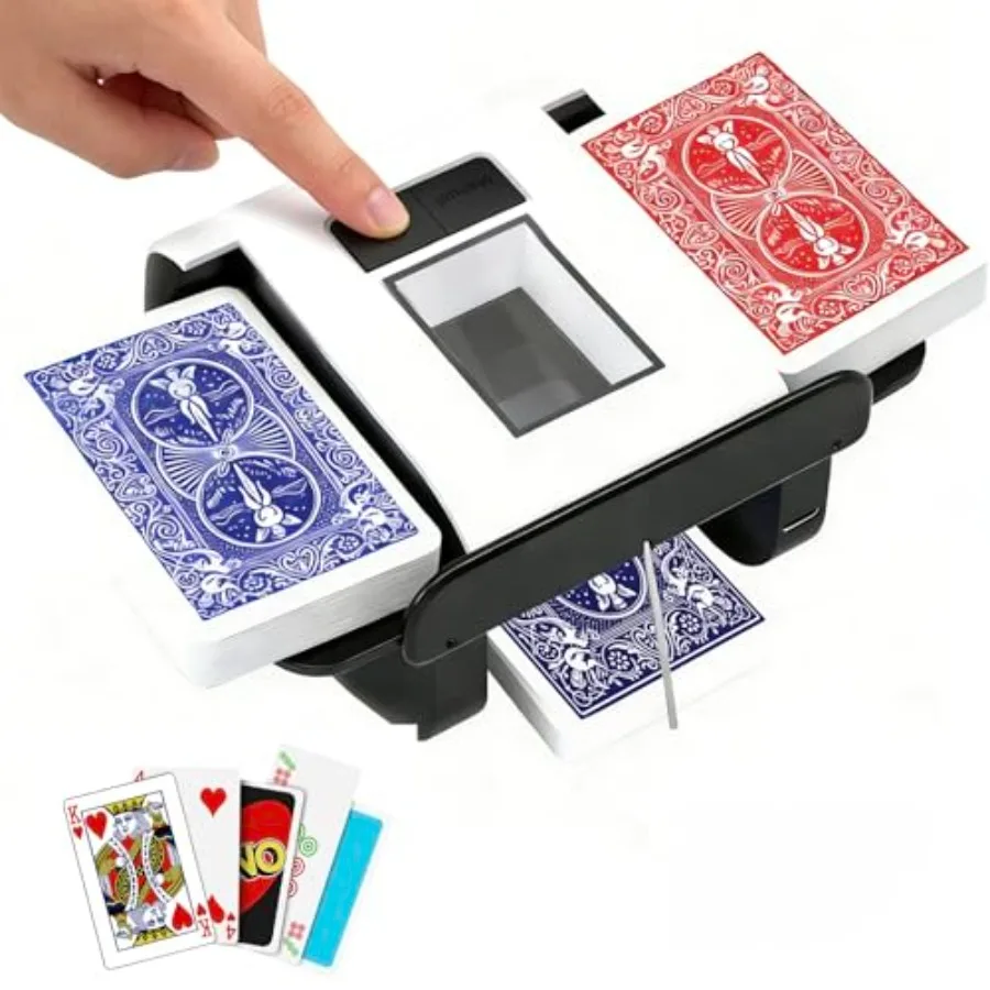 

Automatic Rechargeable Card Shuffler Machine for 1-2 Decks, Low Noise Dual Mode Electric Card shuffler for UNO, Texas Hold'em,