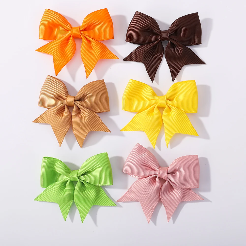 Cute Solid Color Bowknot Hair Clip para Meninas, Handmade Headwear, Hairbin para Crianças, Acessórios Boutique, Presente, 6 Pcs/Set