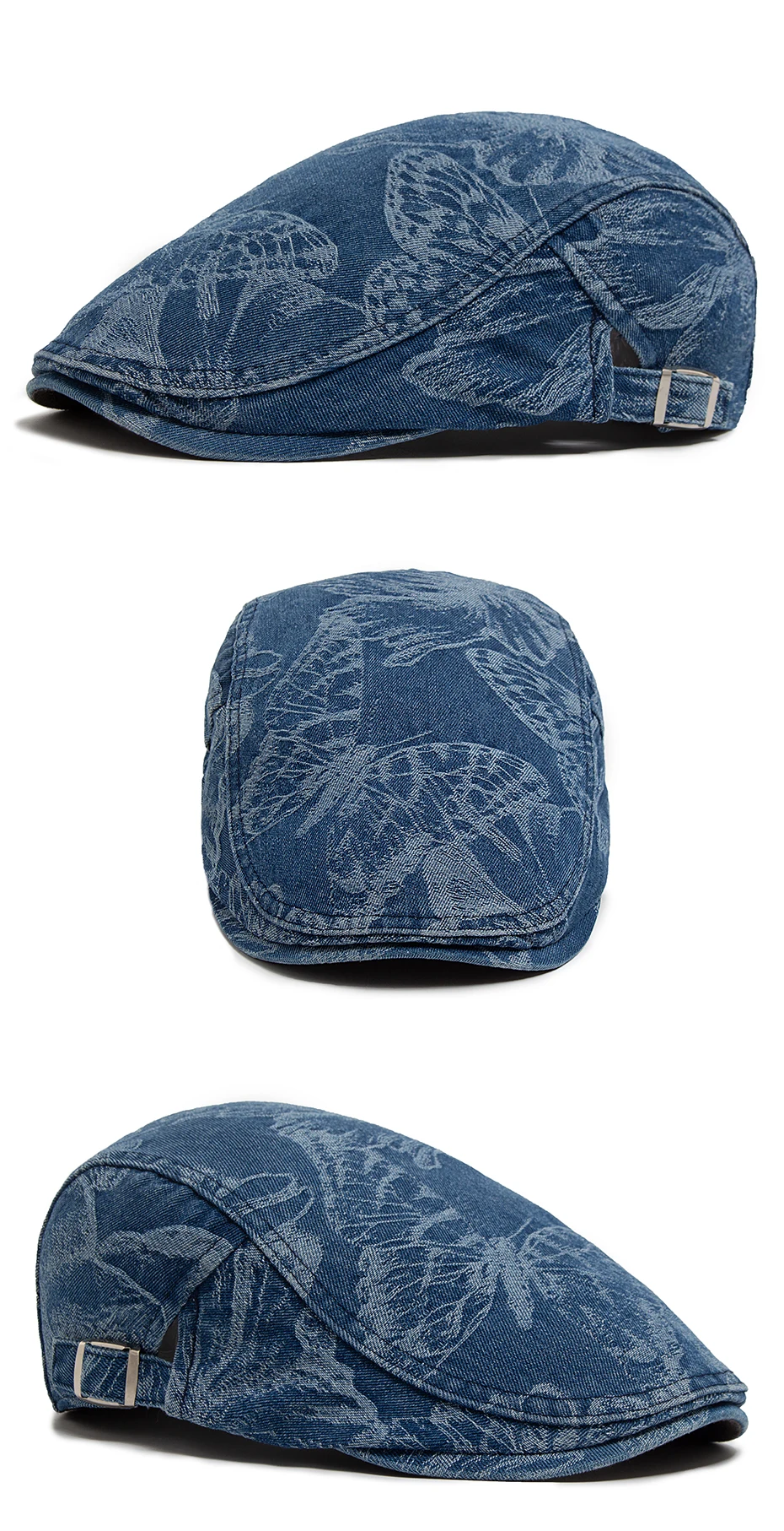 Vintage Denim Drucke Schmetterling Berets Frauen Zeitungsjunge Mütze Sommer Casual Single Layer Caps Herbst Baumwolle Visier Flachen Hut Für Unisex – Detail 5