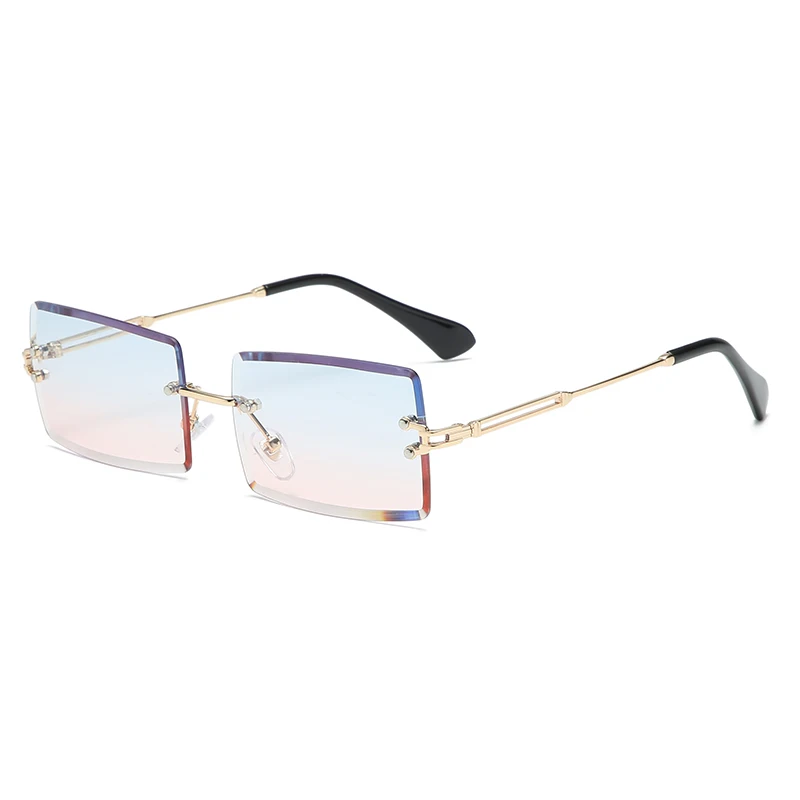Mode Randloze Rechthoek Zonnebril Vrouwen Mannen Legering Trendy Merk Kleine Vierkante Zonnebril Gradiënt Zwarte Lens Tinten Uv400