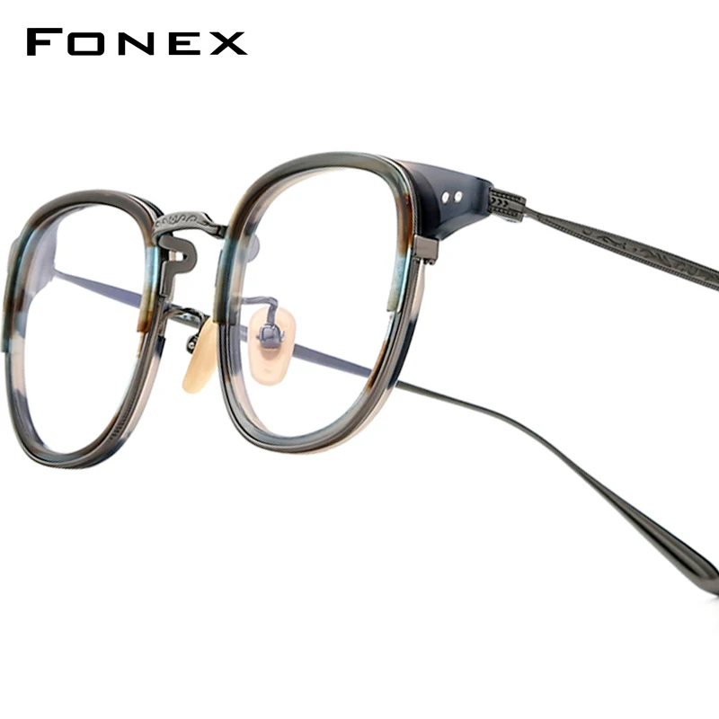 FONEX Acetate Titanium Glasses Frame Men Brand Design Vintage Retro Round Eyeglasses Women Japanese Spectacles Eyewear 001BY