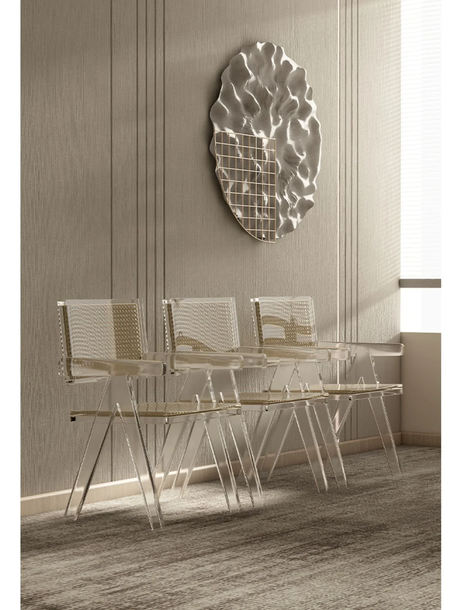 Transparent Chair Middle-Ancient Dining Table and Chair Living Room Modern Minimalist Creative Crystal Dining Chair Quiet Style