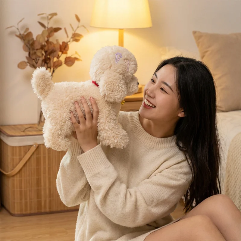 Brinquedo de Pelúcia Realista de Cachorro Teddy Lucky, Boneco de Pelúcia Artesanal de Poodle, Figura Realista, Bichos de Pelúcia, Presentes