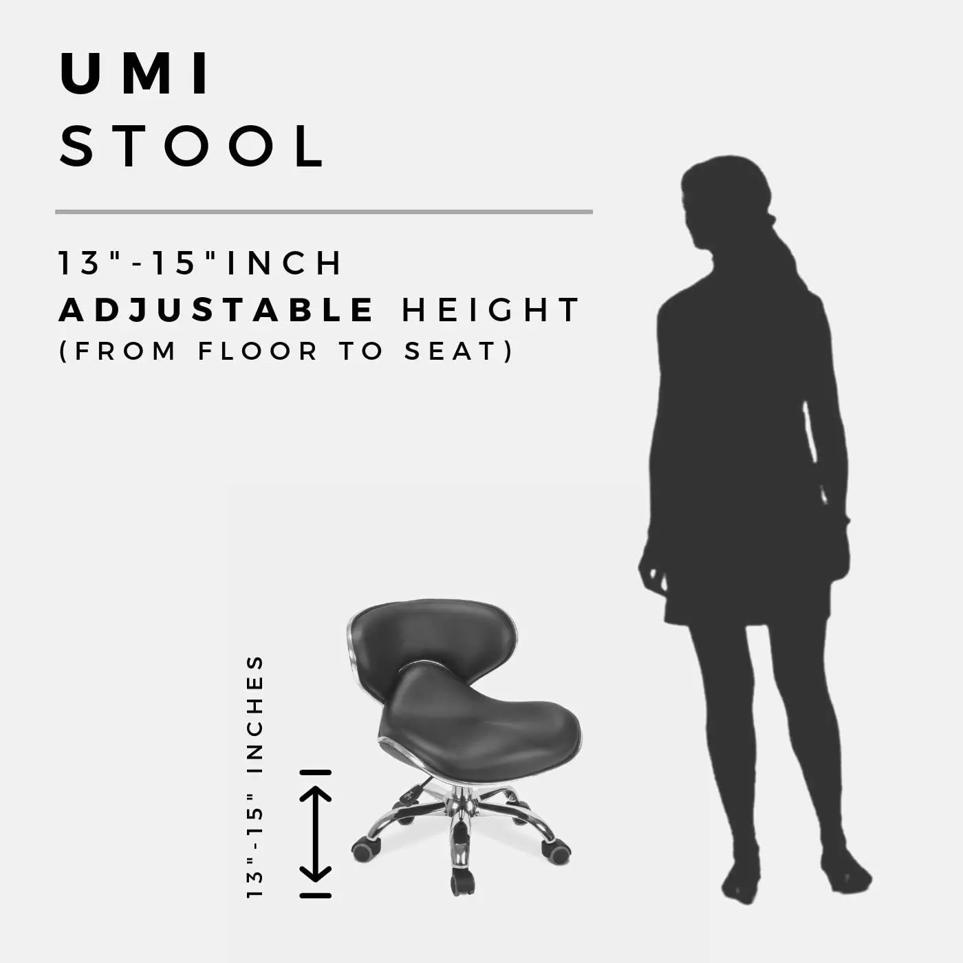 Mayakoba Umi Short Stool (Black), Rolling Seat With Adjustable Height 13""-15"", Perfect For Kids Playing Room, Home Gardening,