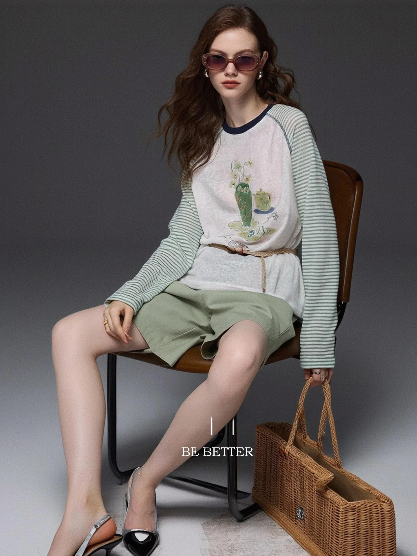

Huaappuw Summer New round Neck Printed T-shirt Shoulder Insert Design UV Protection Women's Standard Fit Long Sleeve Top
