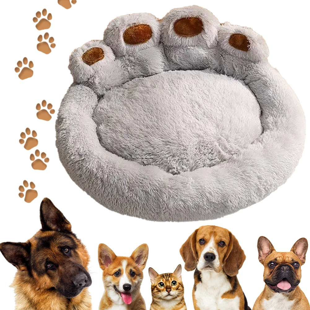 

Уютная лежанка для собак 30/43 дюйма в форме лапы, плюшевая лежанка-пончик со съемным чехлом для щенков и котят
