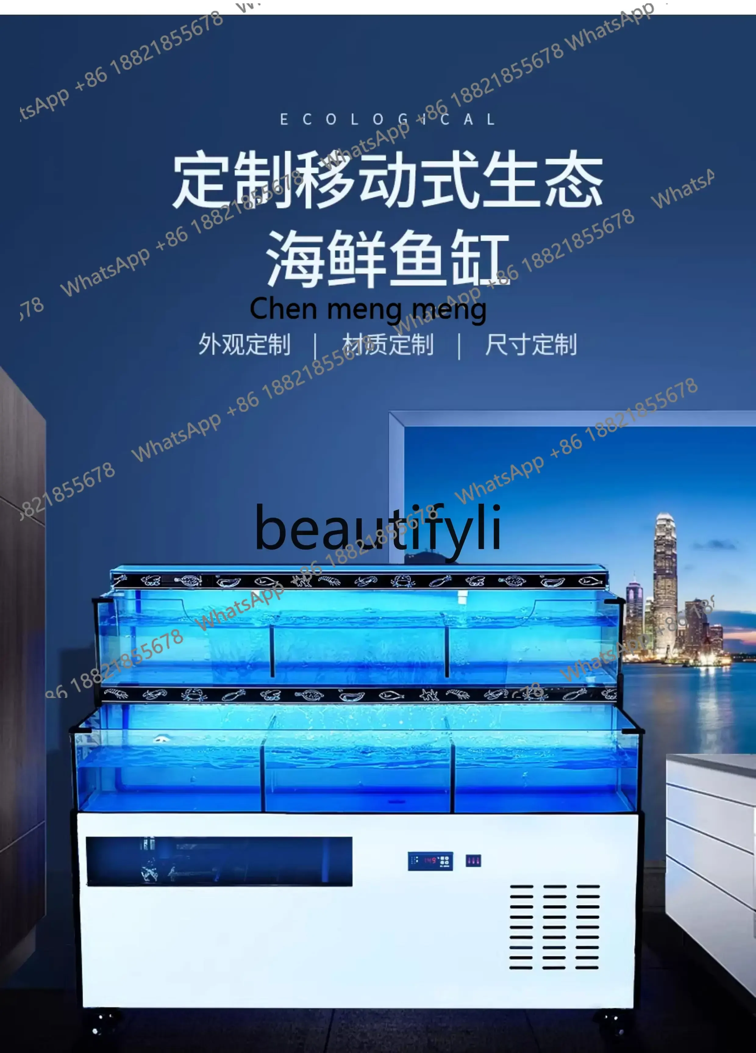 

Hot sales Commercial Mobile Fish Tank for Seafood Pool Shellfish Fish Tank for Restaurants Small Integrated Refrigeration Custom