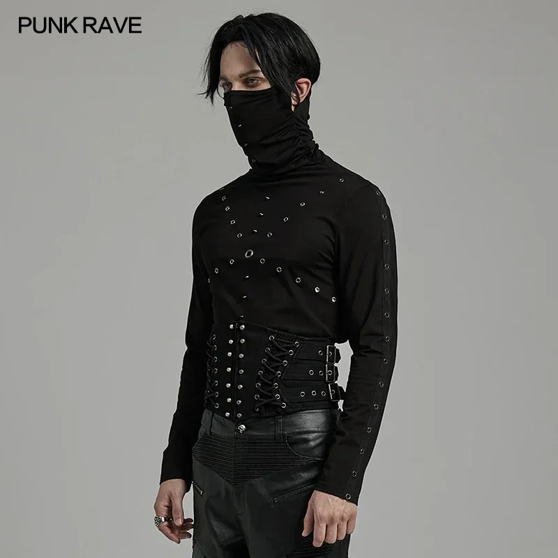 PUNK RAVE Men\'s Punk Twill Woven Mesh Personalized Corset Drawstring Design Party Club Gothic Accessories Wide Waist Belts