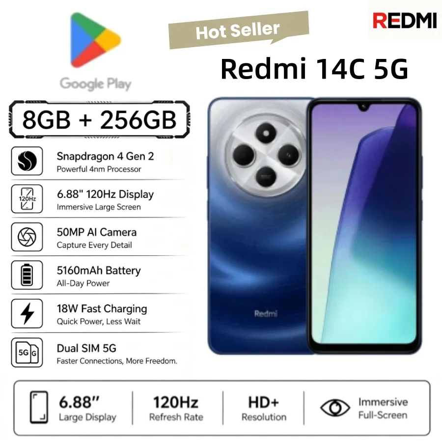 Trending 2026 New Redmi 14C Cellphone 8+256GB High Internal Storage Powerful Processing Capability Cost‑Effective Redmi Series