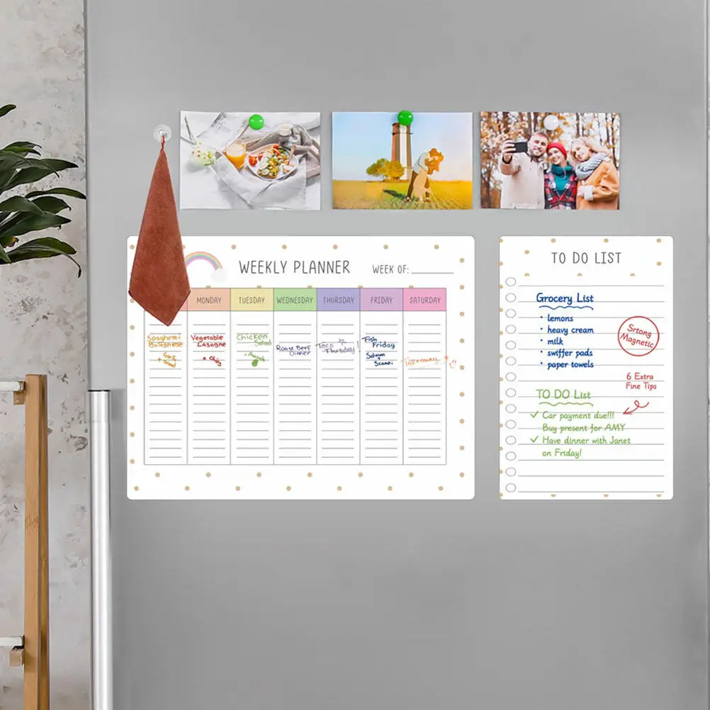 1Set Magnetic Clear Fridge Board Plastic Dry Erase Planner for Daily Weekly Planning Smooth Surface Reusable Kitchen