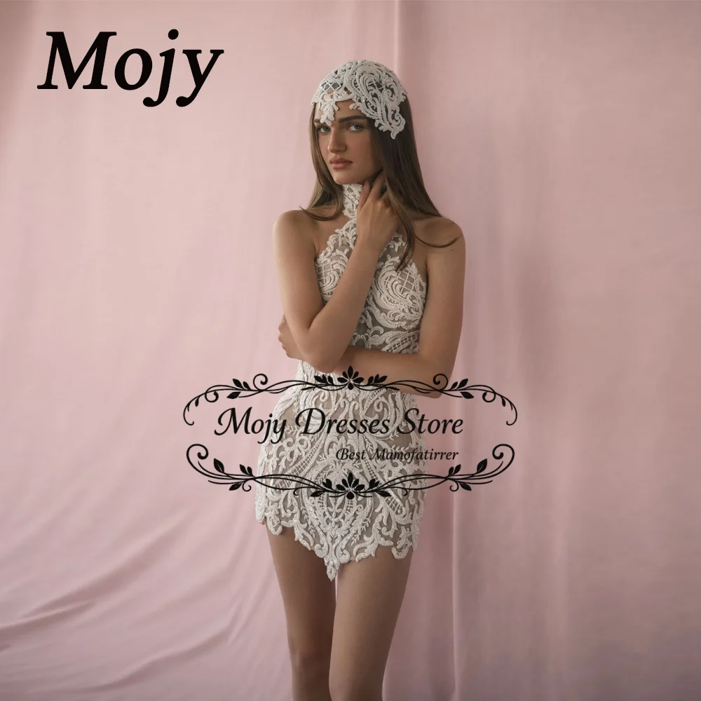 Mojy Vintage Lace Short Mermaid Wedding Dress Pleats Ball High Collar Corset Mini Bridal Gown Princess Bride Gowns Customized
