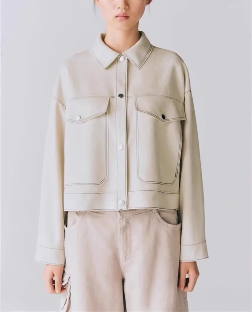 

Fall Women's Jaet ort Outerwear kets Color Blo Stitching Faux Fur Texture Effect Collar Button Pure Color