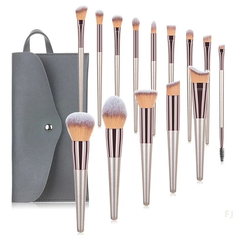 [YU]10/14 Pcs Champagne Gold Makeup Brushes Complete Set Of Foundation Loose Powder Blush Concealer Eye Shadow Professional Set