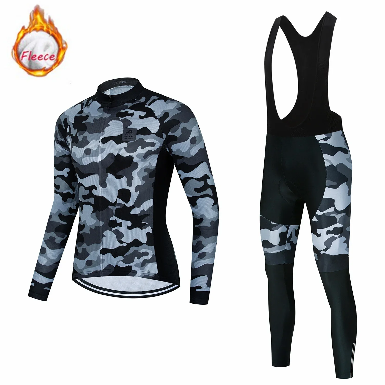 2024 New Salexo Winter Cycling Set  Thermal Fleece Long Sleeve Racing Jersey Suit Cycling Clothing Bib Pants Fietskleding Heren