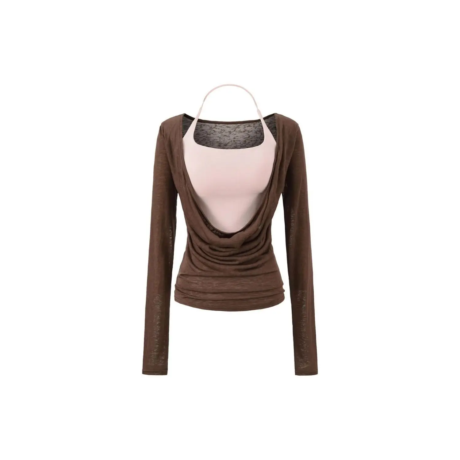 Korean Style Spring Set Women's Loose Long Sleeve T-Shirt Belted Crop Top Pink Strap Slimming Top And Bottoms Fashionable Outfit
