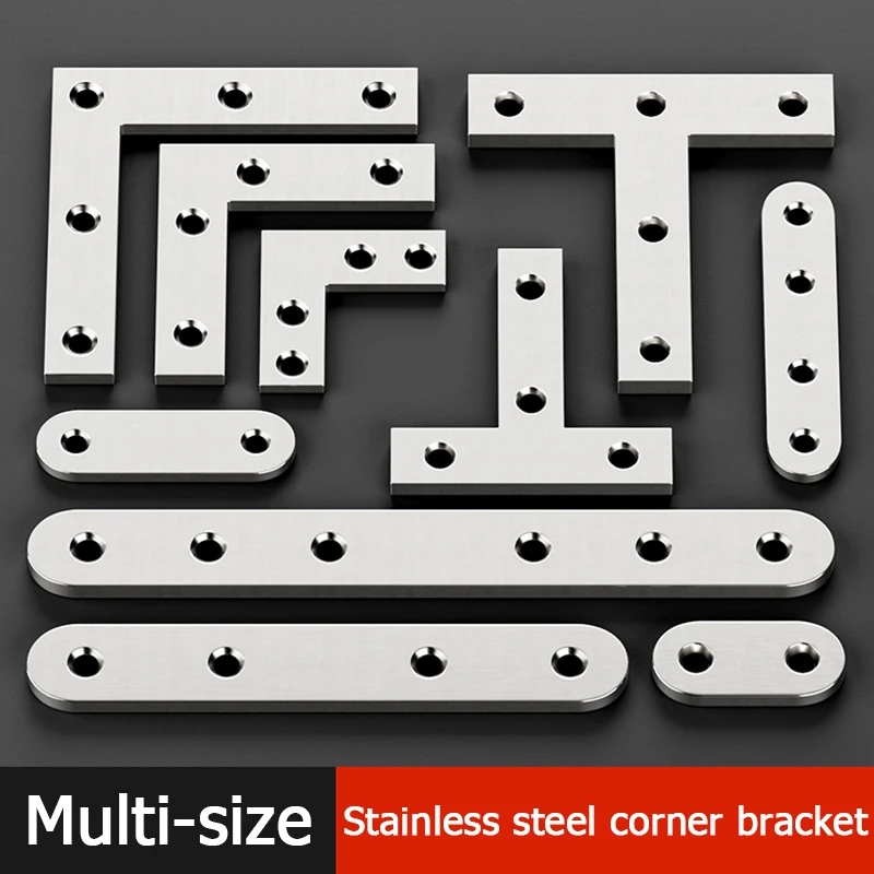 1-10Pcs Stainless Steel L Brackets T Brackets Right Angle Quick Links Corner code Suitable for Wooden Furniture support Shelves