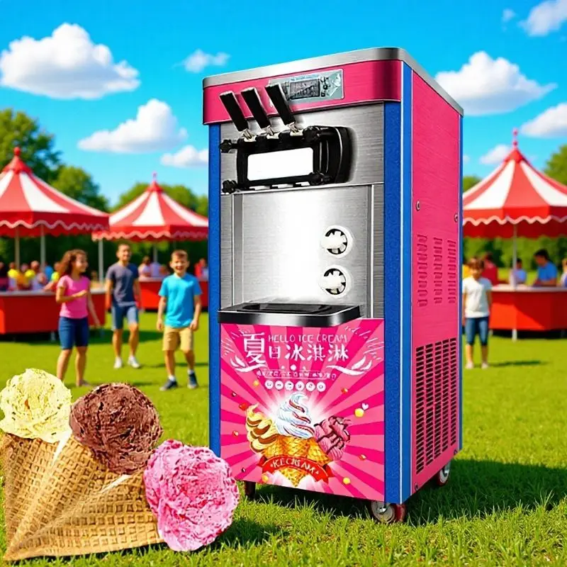 Commercial Vertical Automatic Soft Serve Ice Cream Machine, Small Cone Ice Cream Maker for Milk Tea Shop Street Stall
