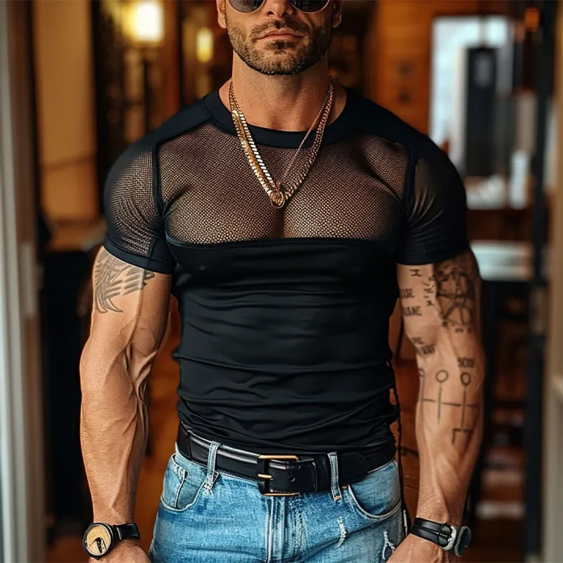 Men\'s Tank Top Outdoor Sports Black Cutout Vest Top Men\'s Sheer Mesh Fitness Sleeveless Vest Men Summer Mesh Vest Men\'s Clothing