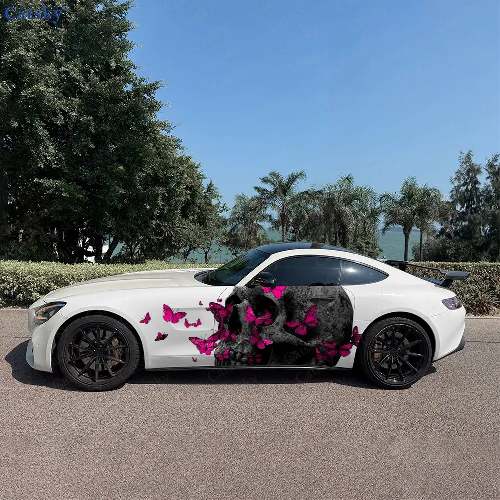 

2pcs Butterfly And Skull Car Sticker Full Body Decal Decoration Scratches Protect Car Sticker Waterproof Car Vinyl Wraps