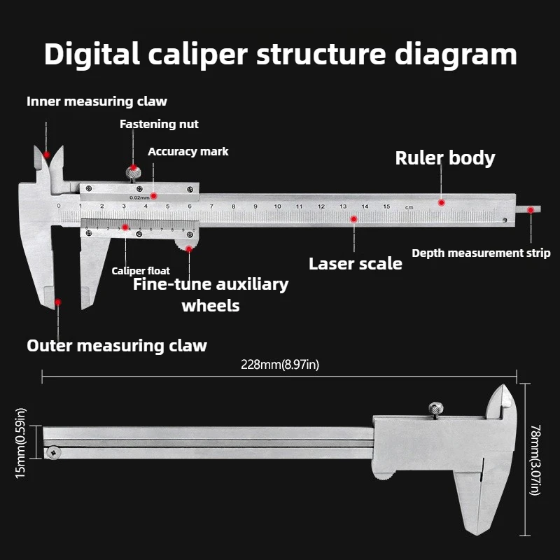 فرجار رنيه من الفولاذ الكربوني 0-150 ملم |   أداة قياس دقيقة 4 في 1 لصنع المجوهرات والحرف اليدوية