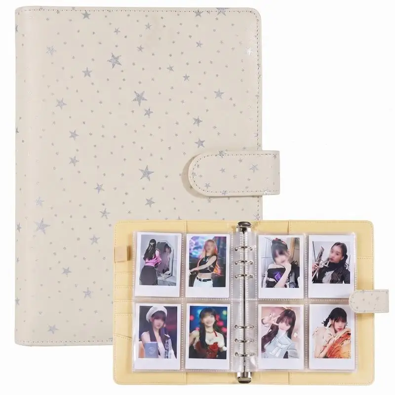 New A5 PU Leather Binder Cover with Magnetic Buckle Closure, 6 Ring Personal Notebook for Organizing Planner, Photo Card Sleeves view 4